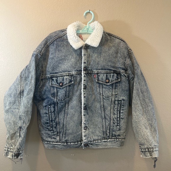 Levi's Jackets & Coats Vintage Levis Sherpa Jacket L 8s Usa Made Acid Wash Denim Trucker
